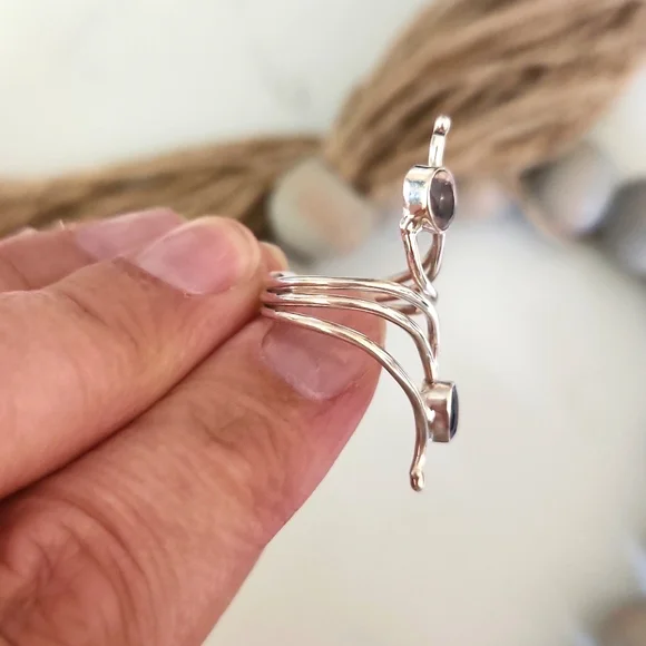 NEW Sterling Silver Double Gemstone Bypass Ring - Picture 6 of 8